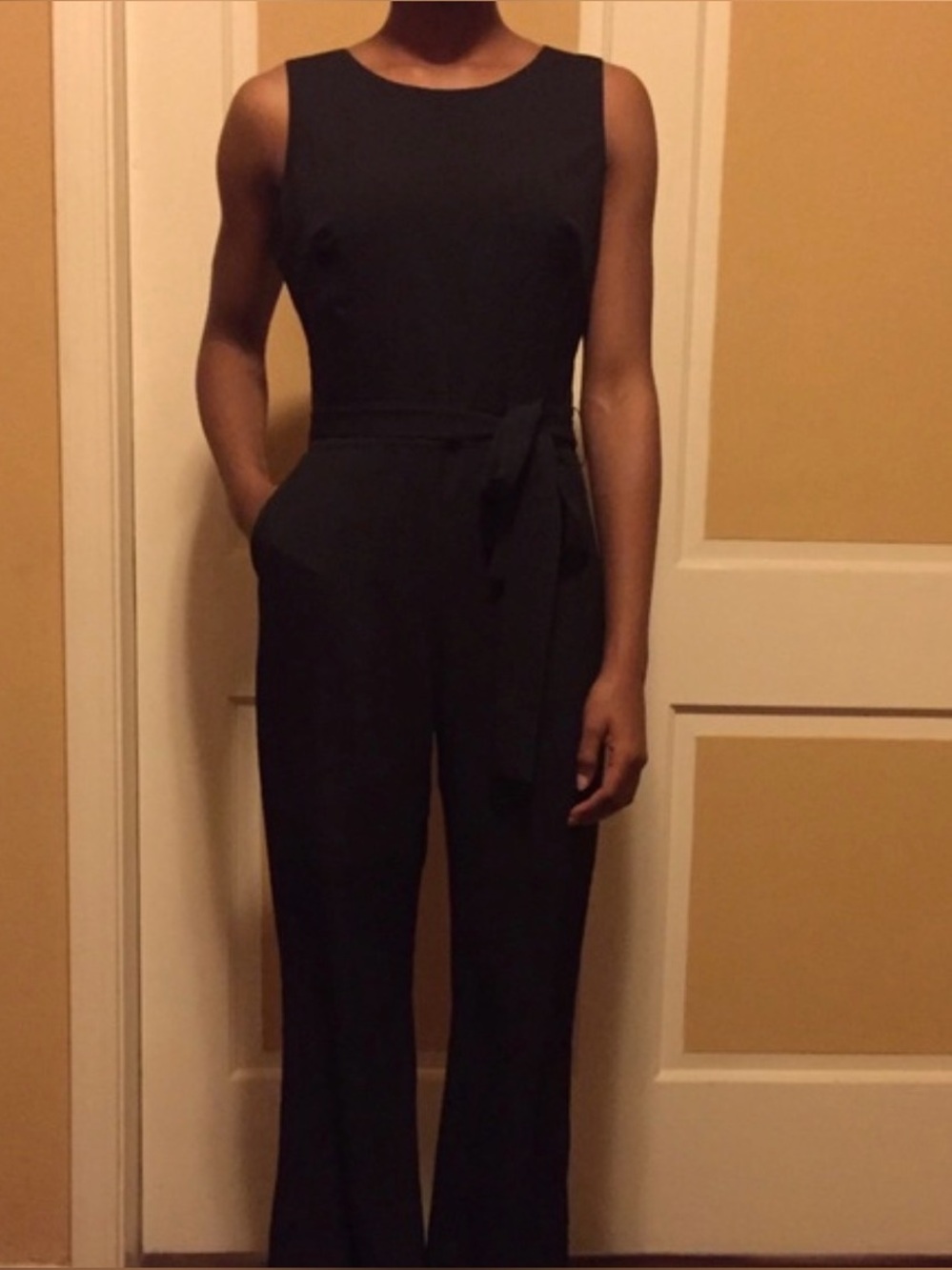 Bebe Black cocktail Jumpsuit with Tie Waist. Size: S. EUC.